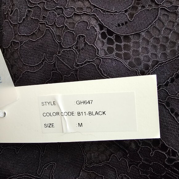 NWT! Gold Hawk Flounce Hem Lace Midi Slip A-Line Dress, M, Black - Picture 11 of 12